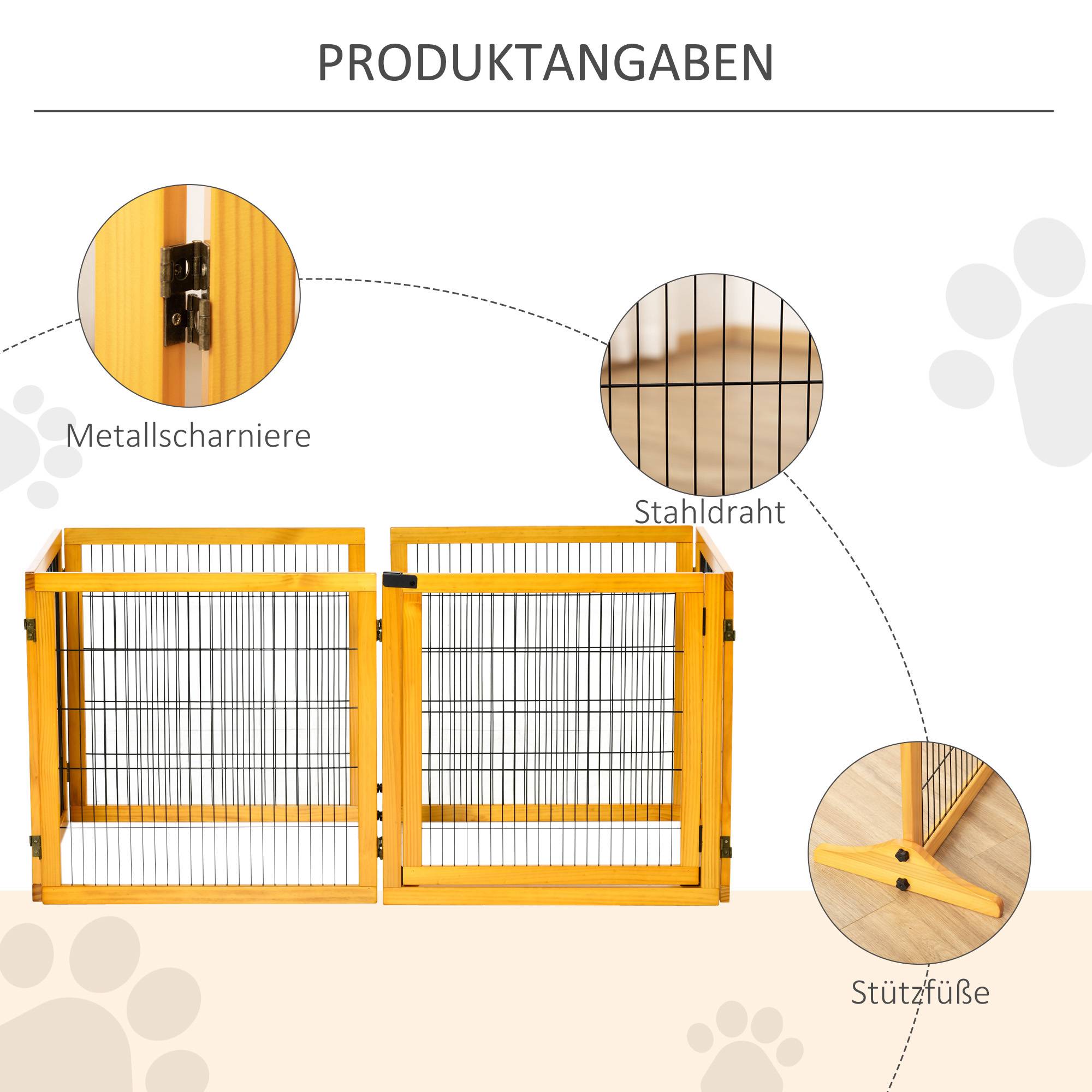 Barrière pour chien, pliable, 432 x 36 x 70 cm, pin, jaune - Image 9