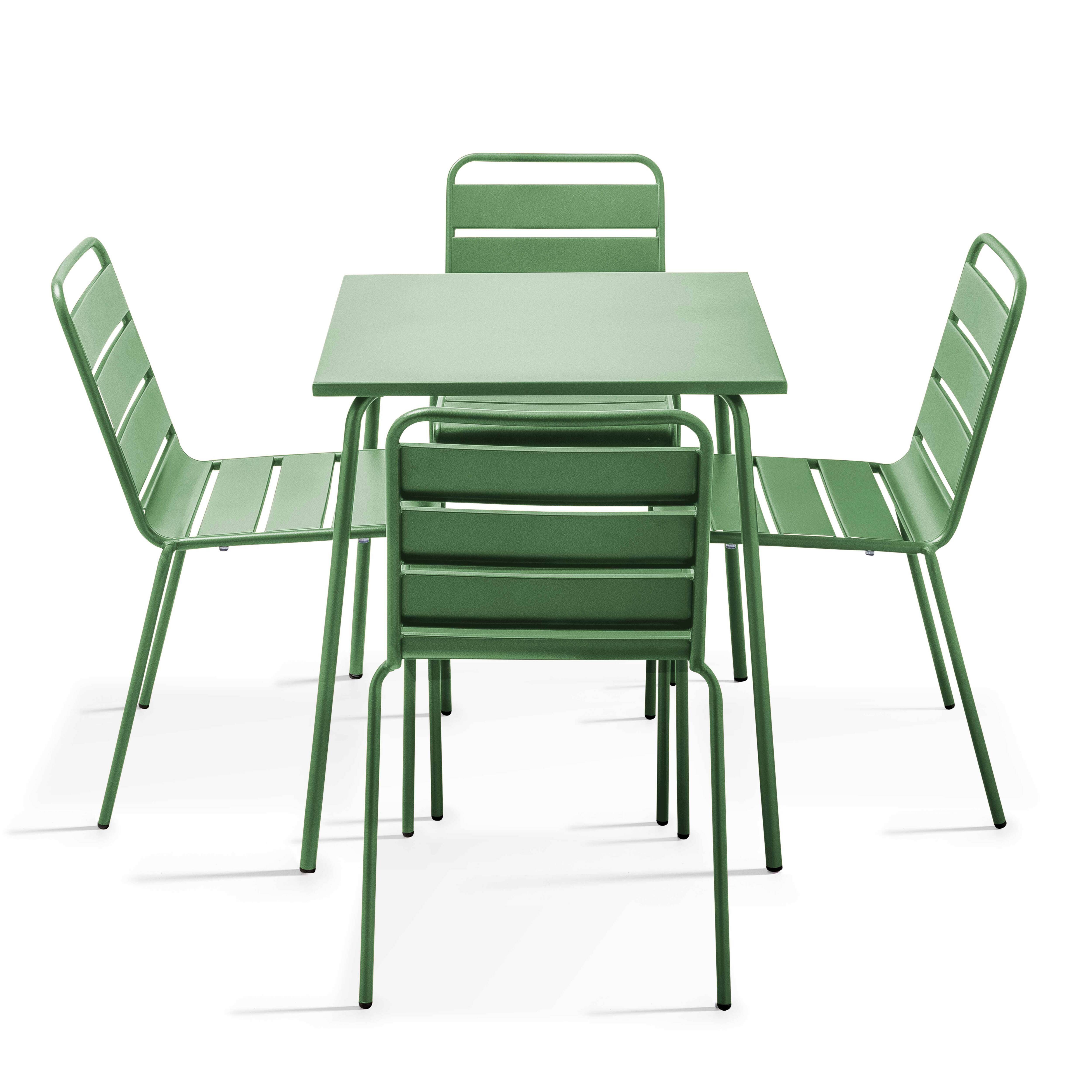 Oviala - Ensemble table de terrasse et 4 chaises en métal vert cactus Palavas - Oviala - Imagen 1