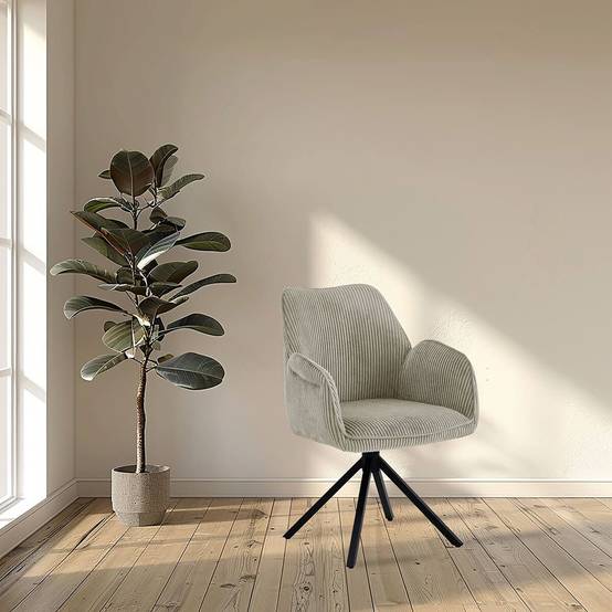 ALTOBUY - Lot de 6 Fauteuils de table Pivotants Tissu Velours Côtelé Beige - DELIA - Image 7