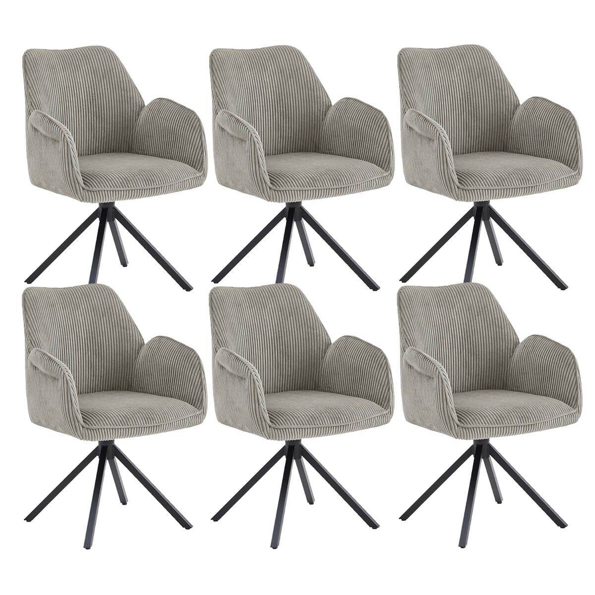 ALTOBUY - Lot de 6 Fauteuils de table Pivotants Tissu Velours Côtelé Beige - DELIA - Image 1