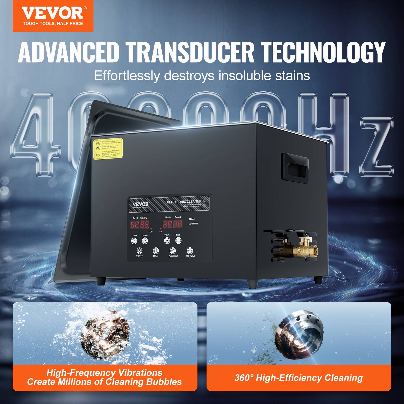 VEVOR Nettoyeur ultrasons numérique 15L, 360W, mode doux/dégazage, chauffage/minuterie, pour prothèses, bijoux, outils. - Image 2