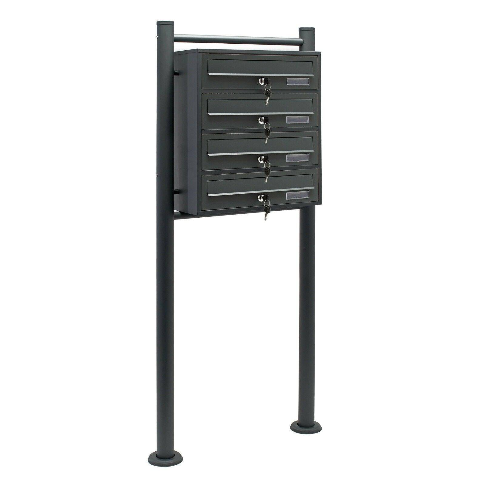 Helloshop26 - Bloc 4 boites aux lettres 4 compartiments pied de support courrier acier galvanisé 47 x 38,5 x 27 cm anthracite - Imagen 1