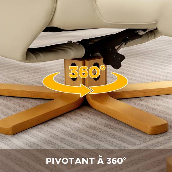 Fauteuil relax avec repose-pied fauteuil de relaxation pivotant 360° dossier inclinable charge 120 Kg crème - Image 8
