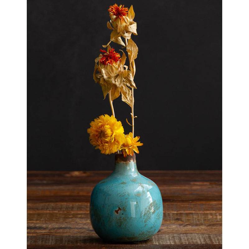Vase en Céramique Turquoise Émail Craquelé 10x9cm - Image 1
