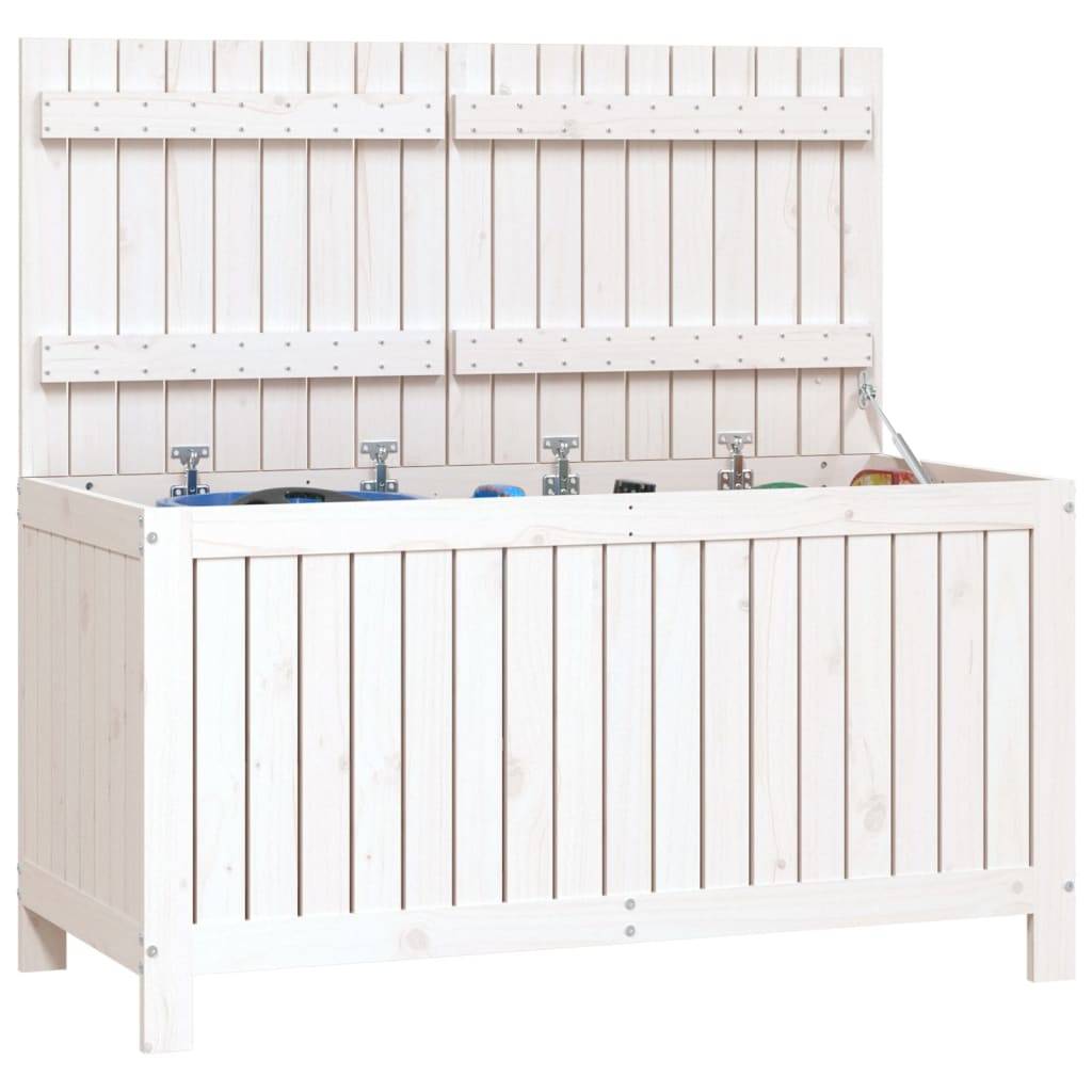 Boîte de Rangement de Jardin en Bois de Pin Massif avec Couvercle à Vérin pour Terrasse Blanc 121 cm – ComfortXL Outdoor Living - Image 4