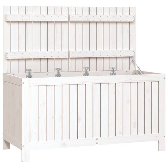 Boîte de Rangement de Jardin en Bois de Pin Massif avec Couvercle à Vérin pour Terrasse Blanc 121 cm – ComfortXL Outdoor Living - Image 2