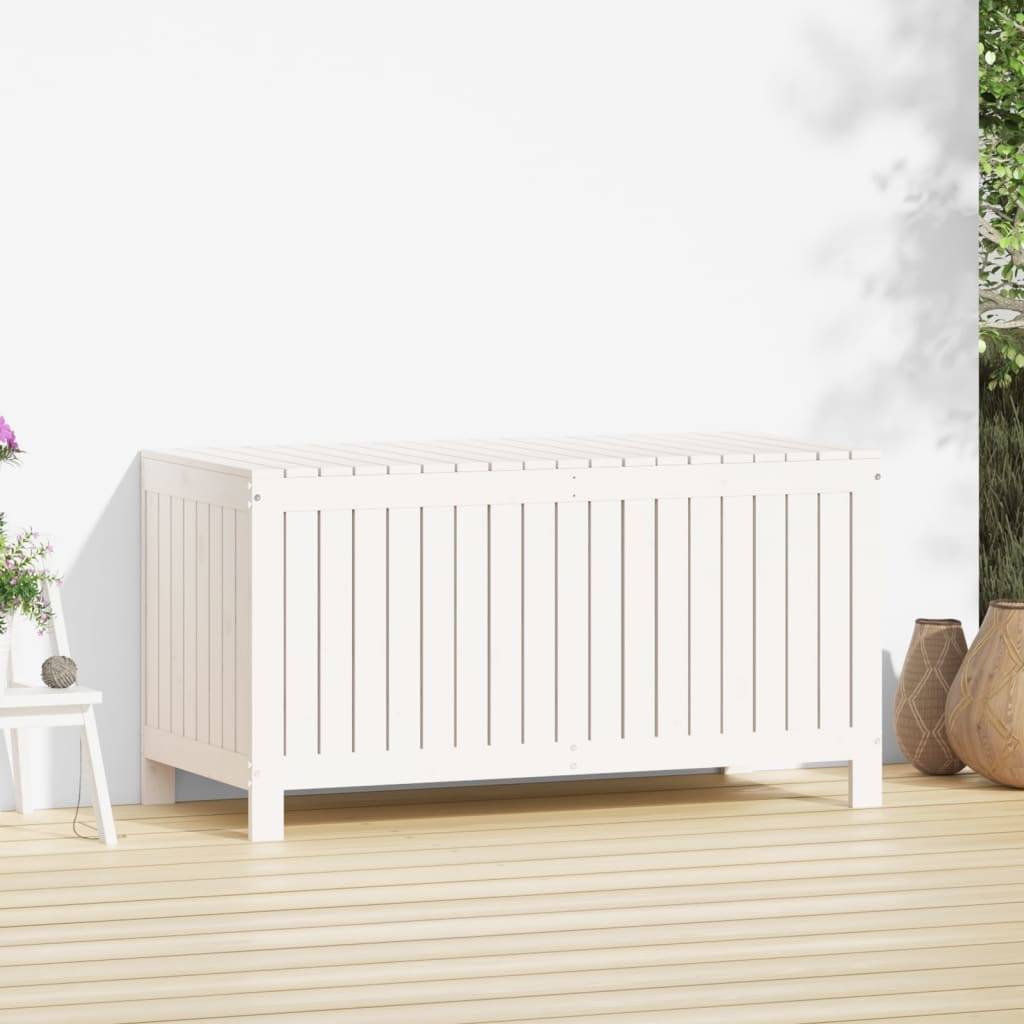 Boîte de Rangement de Jardin en Bois de Pin Massif avec Couvercle à Vérin pour Terrasse Blanc 121 cm – ComfortXL Outdoor Living - Image 3