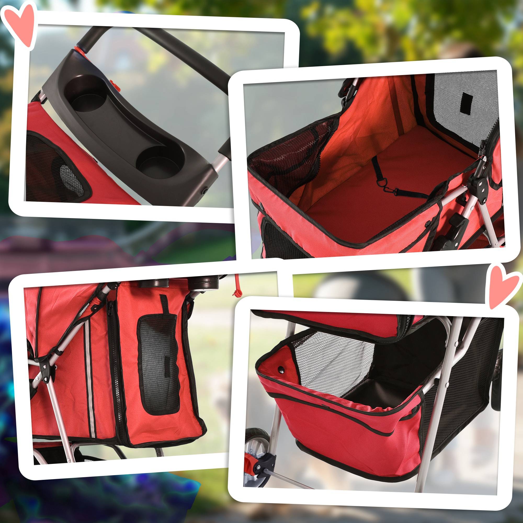 Poussette pour chien rouge, légère et pliable, poussette jogger pour animal - Image 7