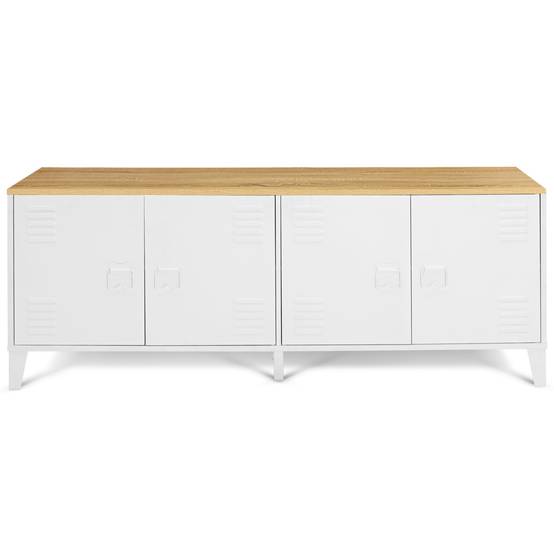 Buffet bas 140 cm ESTER 4 portes métal blanc plateau bois design industriel - Image 3