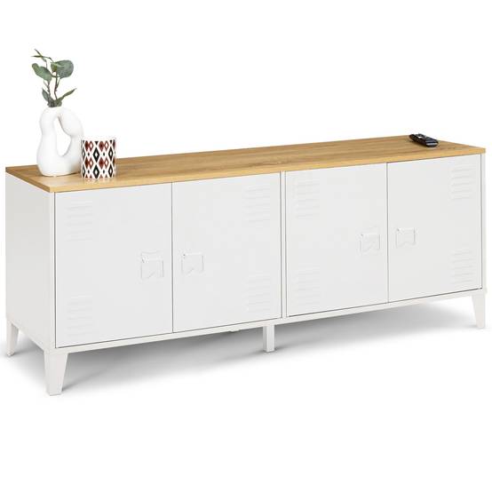 Buffet bas 140 cm ESTER 4 portes métal blanc plateau bois design industriel - Image 2