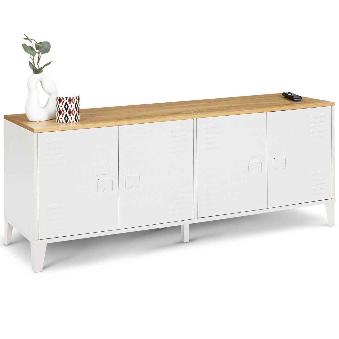 Buffet bas 140 cm ESTER 4 portes métal blanc plateau bois design industriel - Image 2