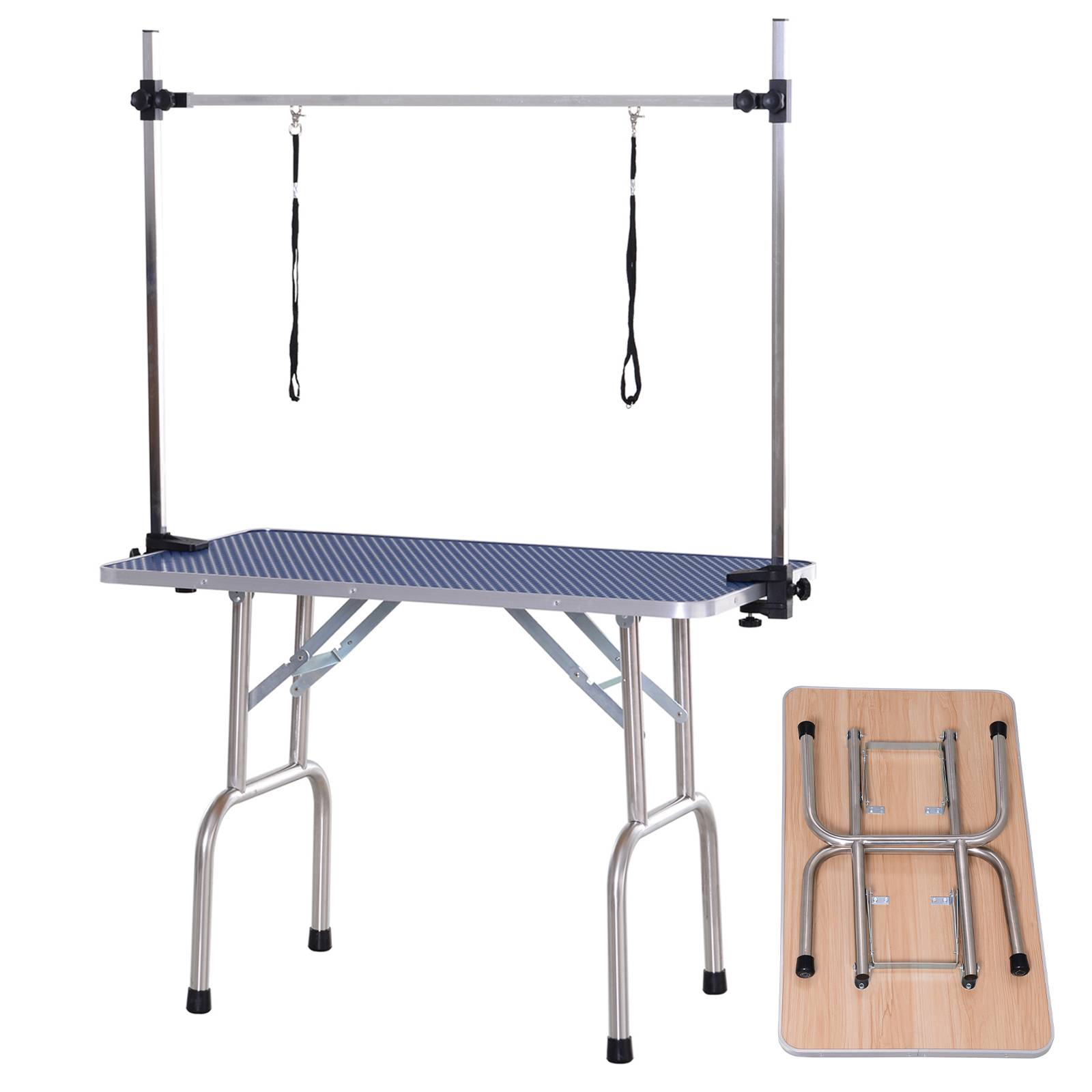 Sans Marque - Table de toilettage pour animaux, table de toilettage pliante avec étagère de rangement, structure en acier, hauteur réglable, 107 x 60 x 170 cm - Image 2