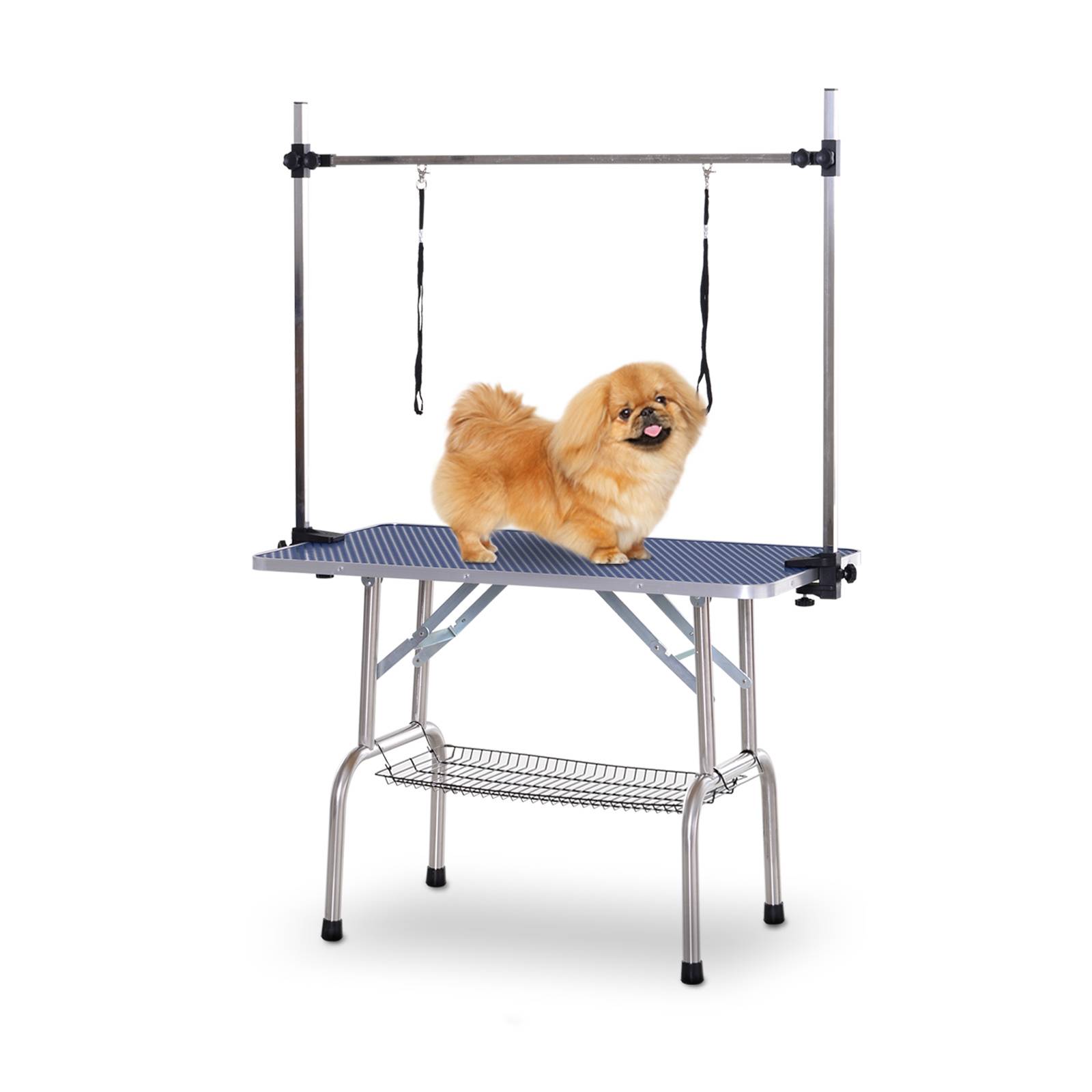 Sans Marque - Table de toilettage pour animaux, table de toilettage pliante avec étagère de rangement, structure en acier, hauteur réglable, 107 x 60 x 170 cm - Image 1