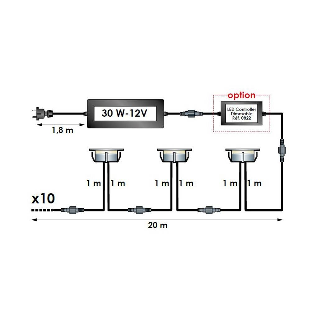 Decklinea - 10 Spots LED à Encastrer - Blanc Chaud - Transformateur 30W - SIROS - Plug & Play - Dimmable - Imagen 4