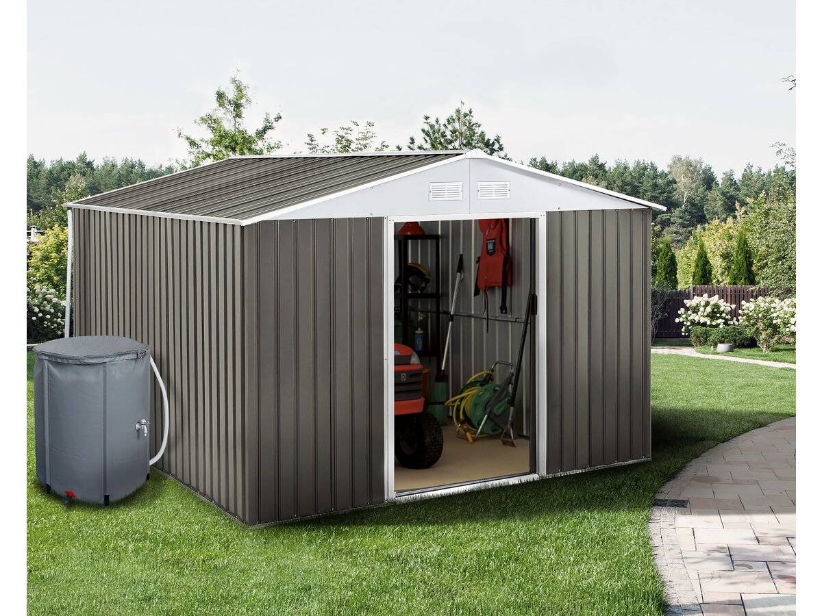 Habitat Et Jardin - Abri Jardin Métal "dallas" - 12,99 M² Avec Gouttière Et Récupérateur D'eau - Taupe -habitat Et Jardin - Imagen 2