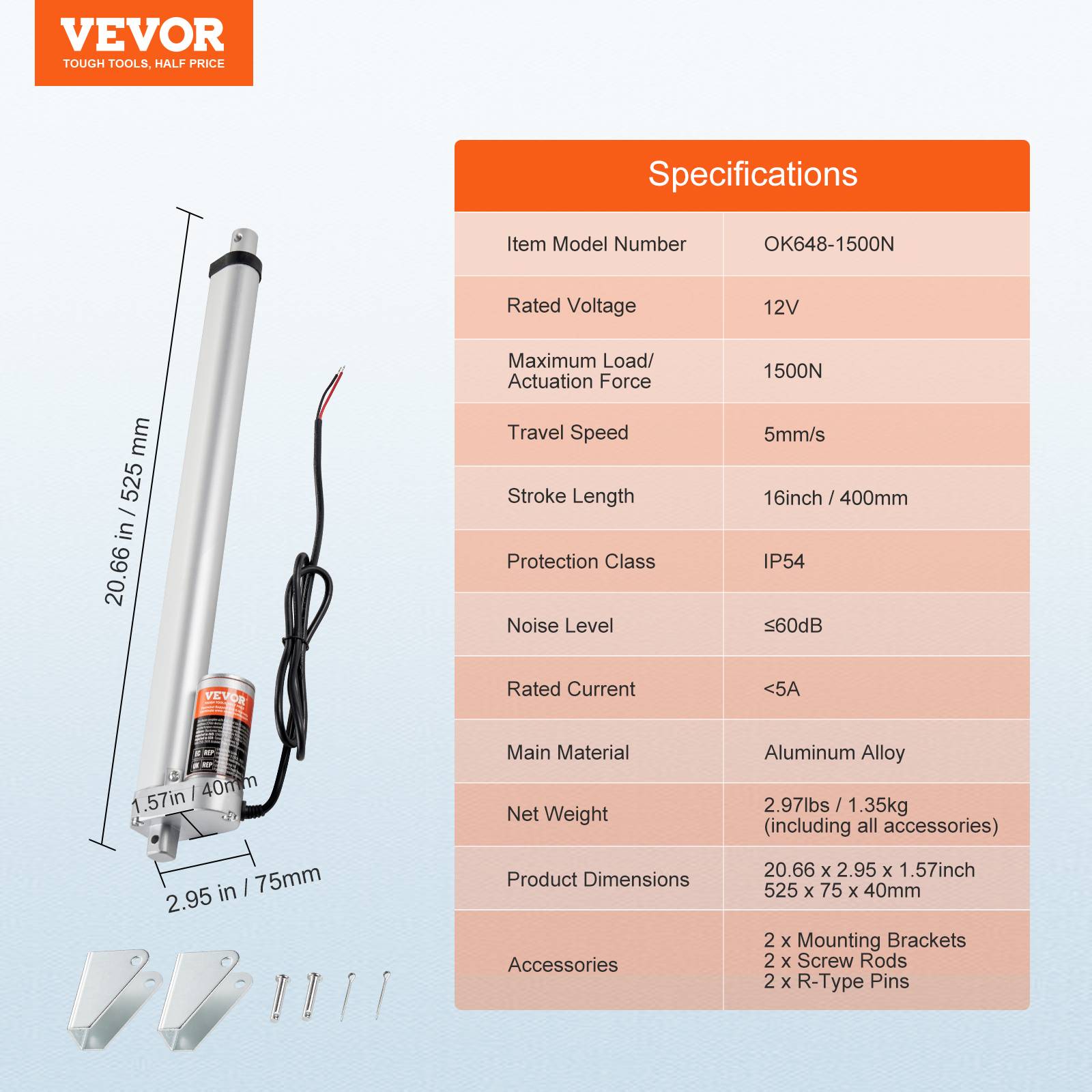 Vevor - VEVOR Actionneur linéaire 12V 400mm 1500N 5mm/s, IP54, pour meubles, automatisation, équipements mécaniques. - Image 7