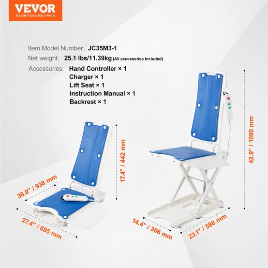 Vevor - VEVOR Élévateur de bain électrique, 77-507 mm, supporte 140,6 kg, inclinaison 45°, pour personnes âgées/patients. - Image 7