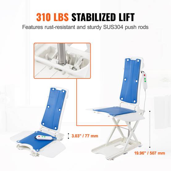 Vevor - VEVOR Élévateur de bain électrique, 77-507 mm, supporte 140,6 kg, inclinaison 45°, pour personnes âgées/patients. - Image 3