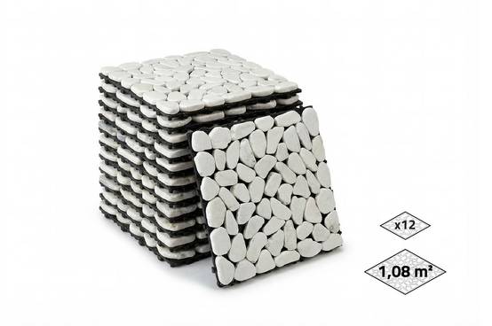 Casanoov Lot de 12 dalles clipsables terrasse OSSA galets blancs 30x30cm - Image 1