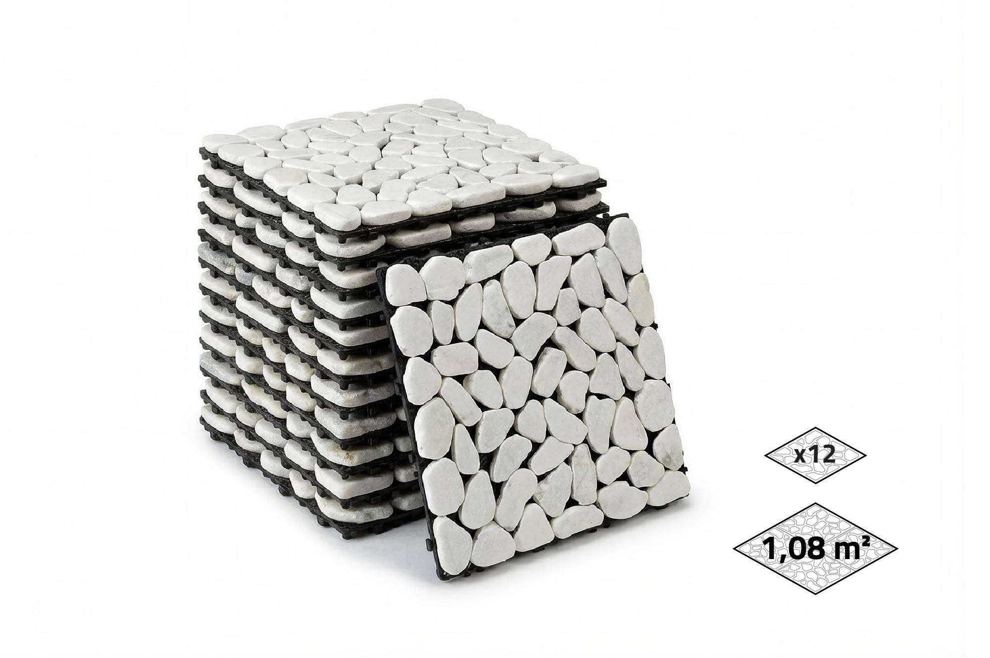 Casanoov Lot de 12 dalles clipsables terrasse OSSA galets blancs 30x30cm - Image 1