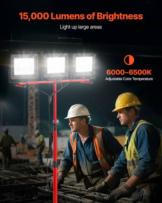 VEVOR Projecteur LED sur trépied lampe travail portable à trois têtes 15000 LM - Image 2