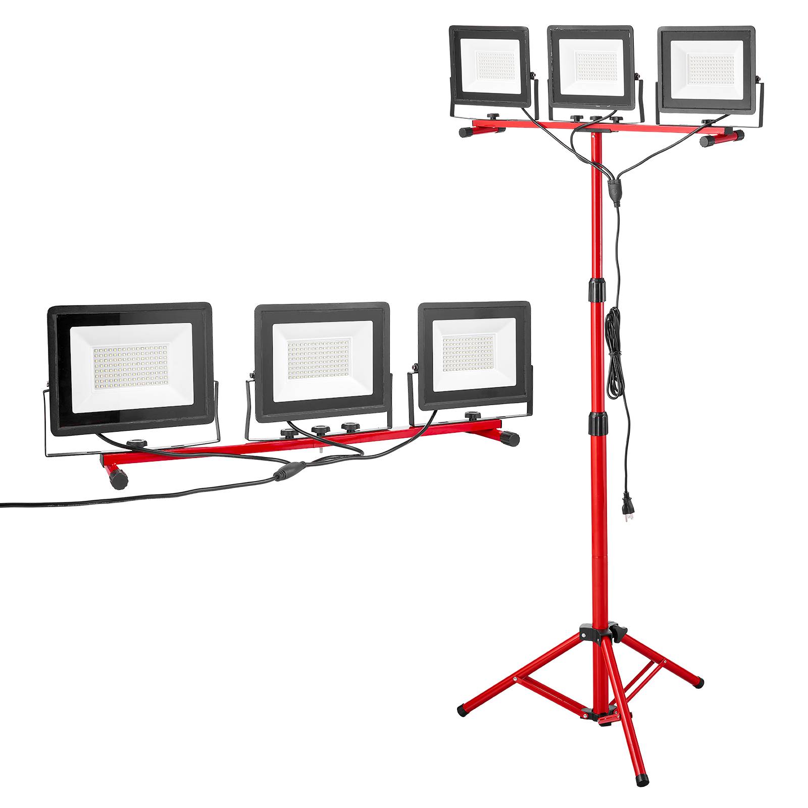 VEVOR Projecteur LED sur trépied lampe travail portable à trois têtes 15000 LM