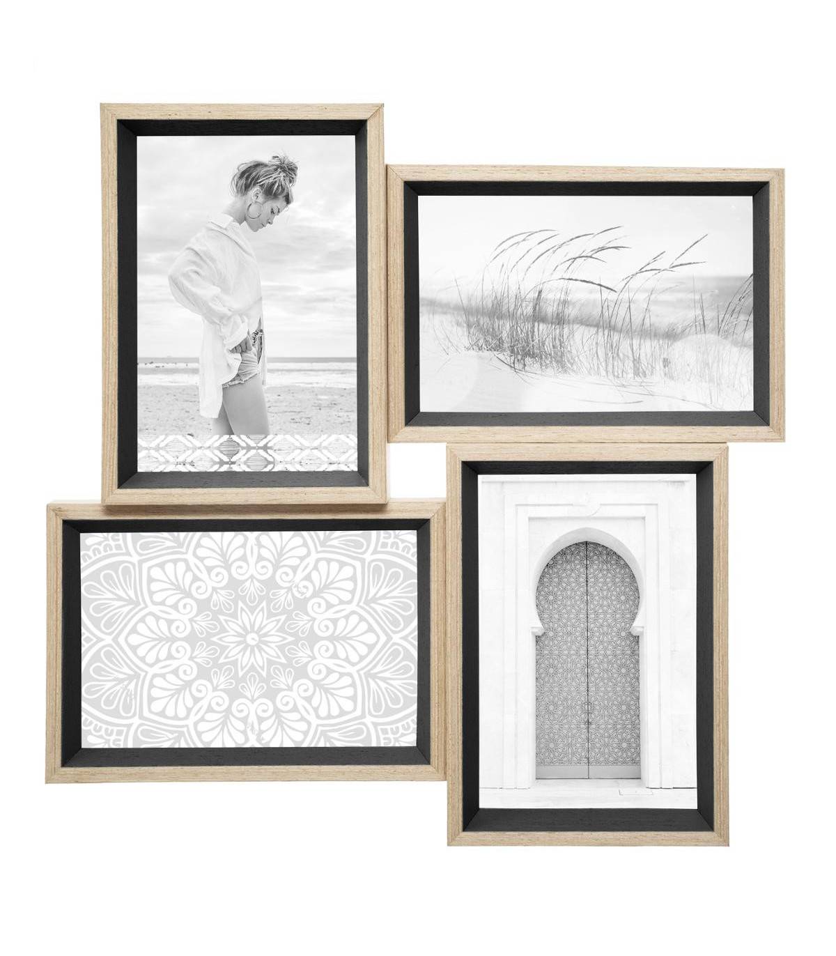 Cadre Pêle-mêle Multivues 4 Photos en bois et verre 31 x 31 cm