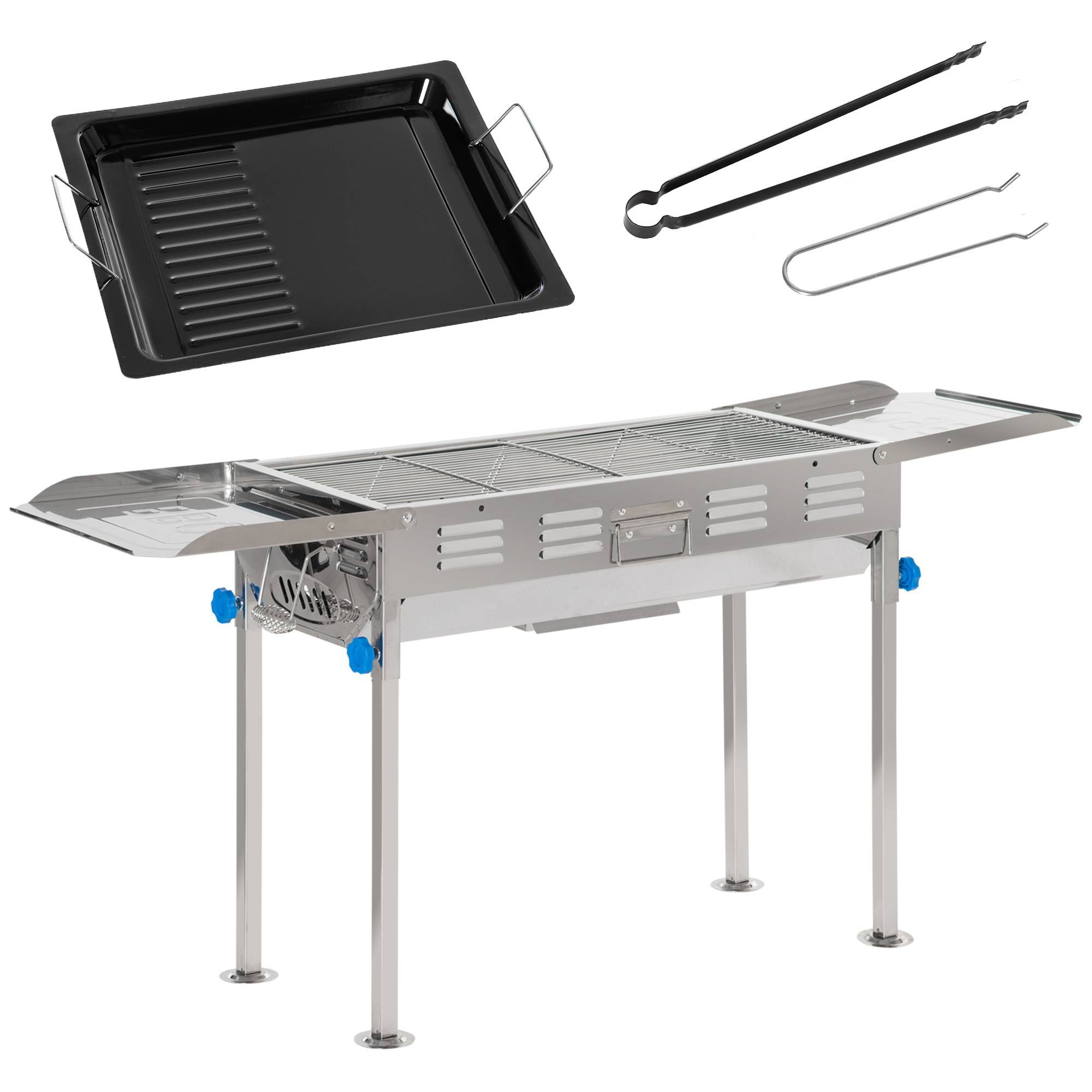 Outsunny - Barbecue à charbon pliable portable réglable - tablettes rabattables, grille, plaque teppanyaki, pinces, récupérateur cendres acier inox. - Outsunny - Imagen 6