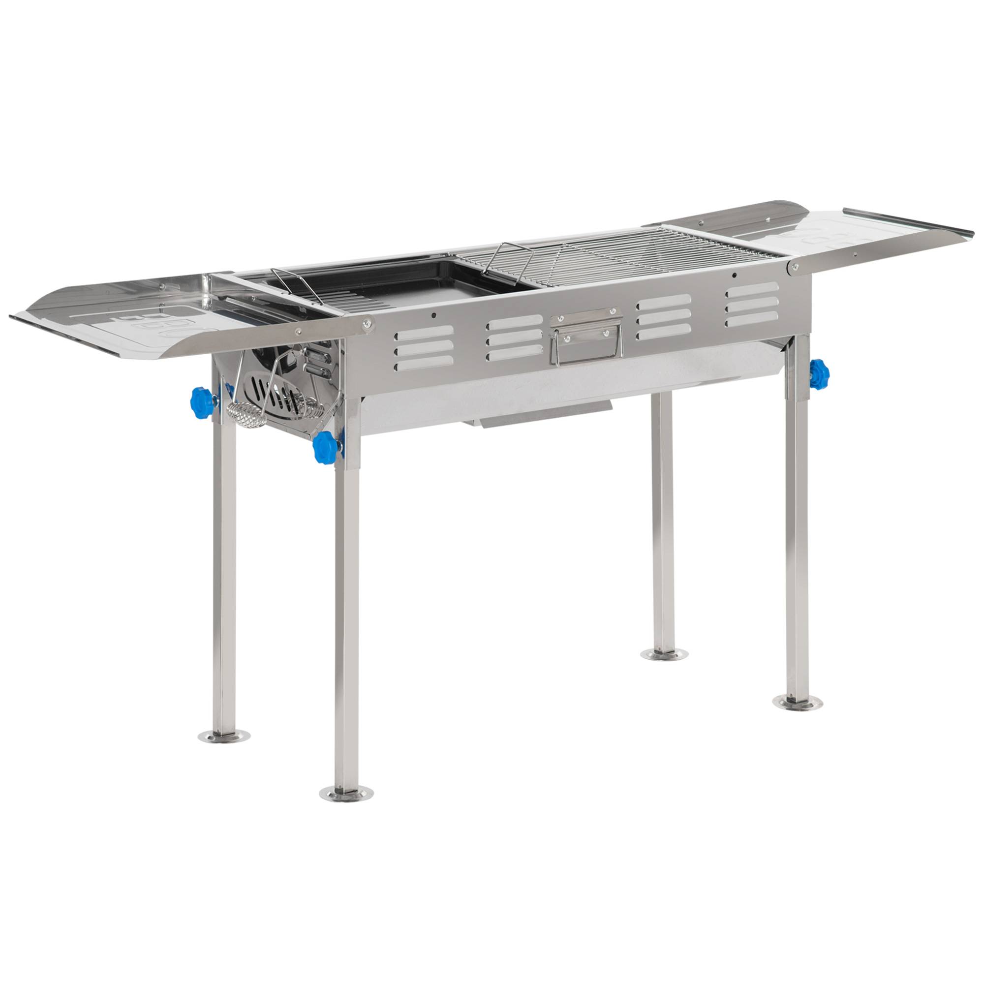 Outsunny - Barbecue à charbon pliable portable réglable - tablettes rabattables, grille, plaque teppanyaki, pinces, récupérateur cendres acier inox. - Outsunny - Imagen 1