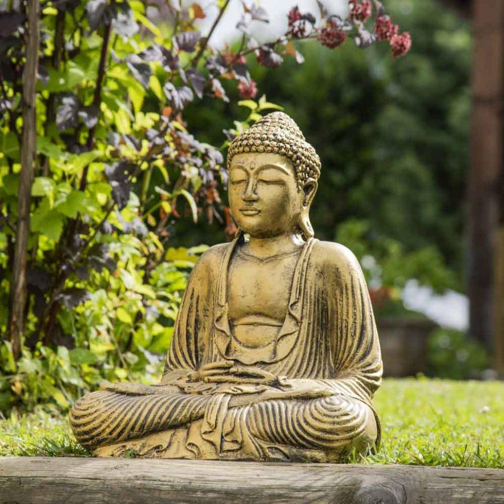 Statue bouddha assis position offrande doré 42 cm - Image 2