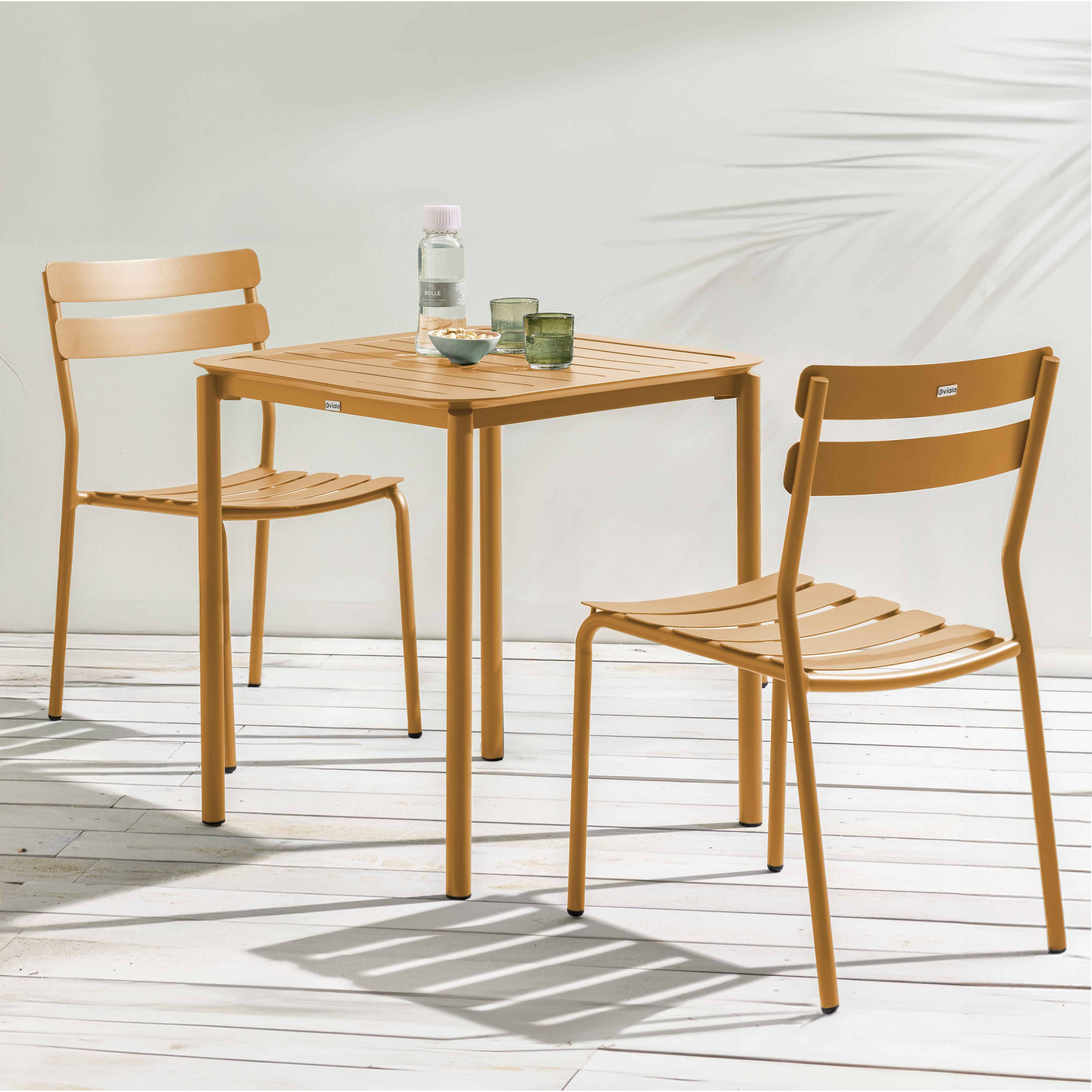 Oviala - Ensemble table de terrasse 70cm et 2 chaises jaune moutarde Almada - Oviala - Imagen 2
