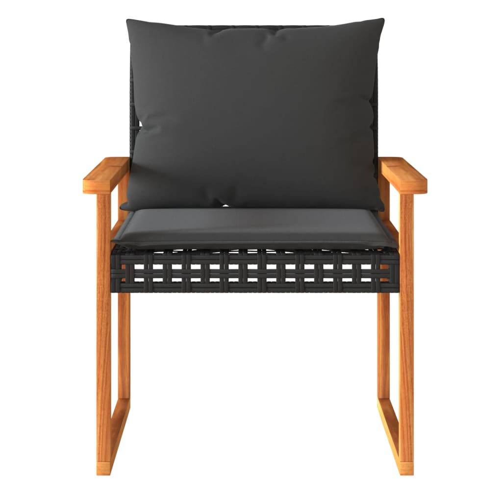 Ensemble de bistro 3 pcs | Mobilier d'extérieur et coussins noir résine tressée acacia Maison Chic - Image 5