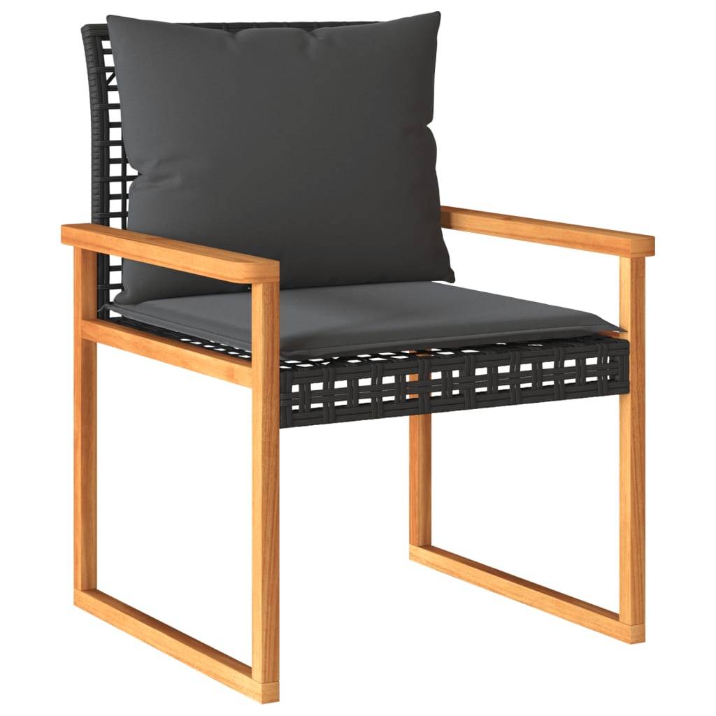 Ensemble de bistro 3 pcs | Mobilier d'extérieur et coussins noir résine tressée acacia Maison Chic - Image 4