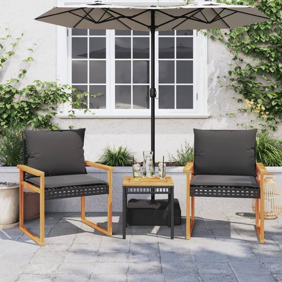 Ensemble de bistro 3 pcs | Mobilier d'extérieur et coussins noir résine tressée acacia Maison Chic - Image 3