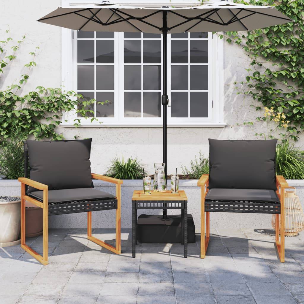 Ensemble de bistro 3 pcs | Mobilier d'extérieur et coussins noir résine tressée acacia Maison Chic - Image 3