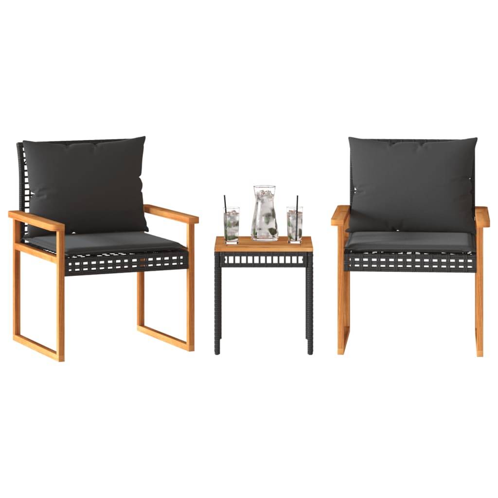 Ensemble de bistro 3 pcs | Mobilier d'extérieur et coussins noir résine tressée acacia Maison Chic - Image 2