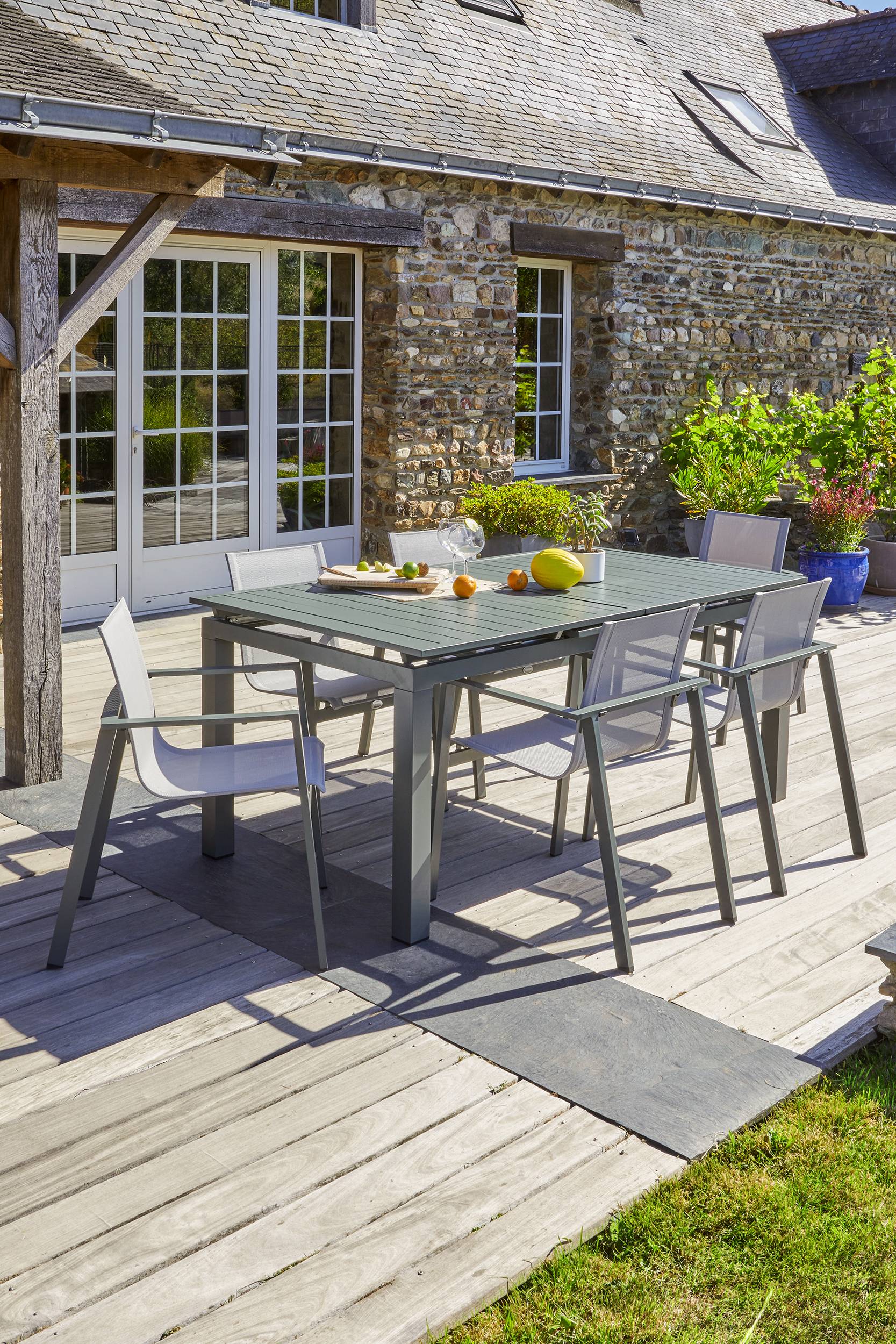 Dcb Garden - Lot composé d'une table de jardin + 6 fauteuils - Kaki - Miami - Fauteuils empilables - Image 7