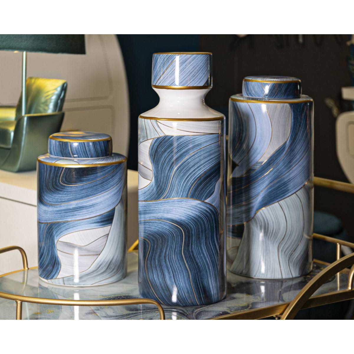 Paris Prix - Vase Cylindrique en Céramique "Elegant" 34cm Bleu - Image 6