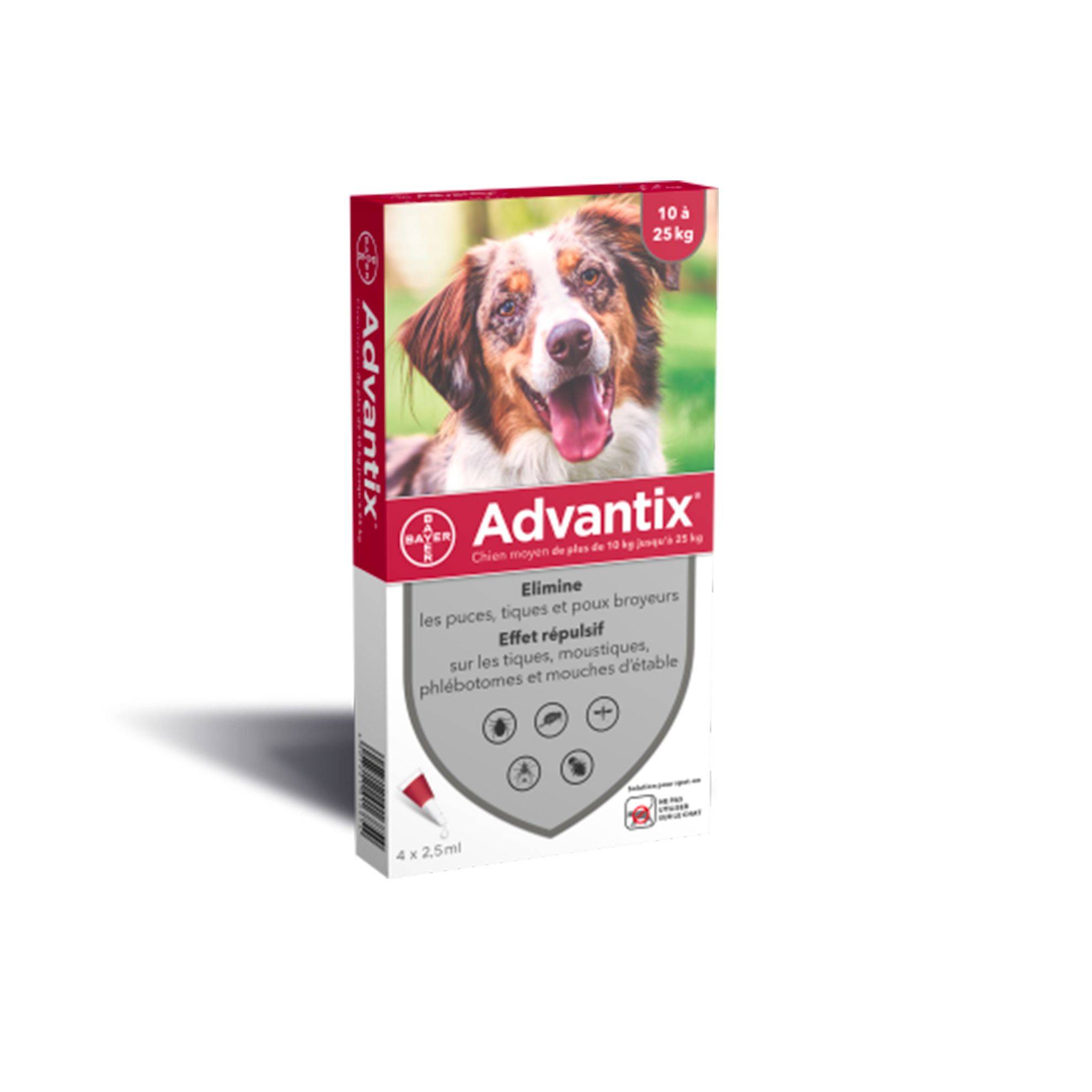 Advantix - Advantix chien moyen 10-25 kg : 4 pipettes ADVANTAGE / ADVANTIX