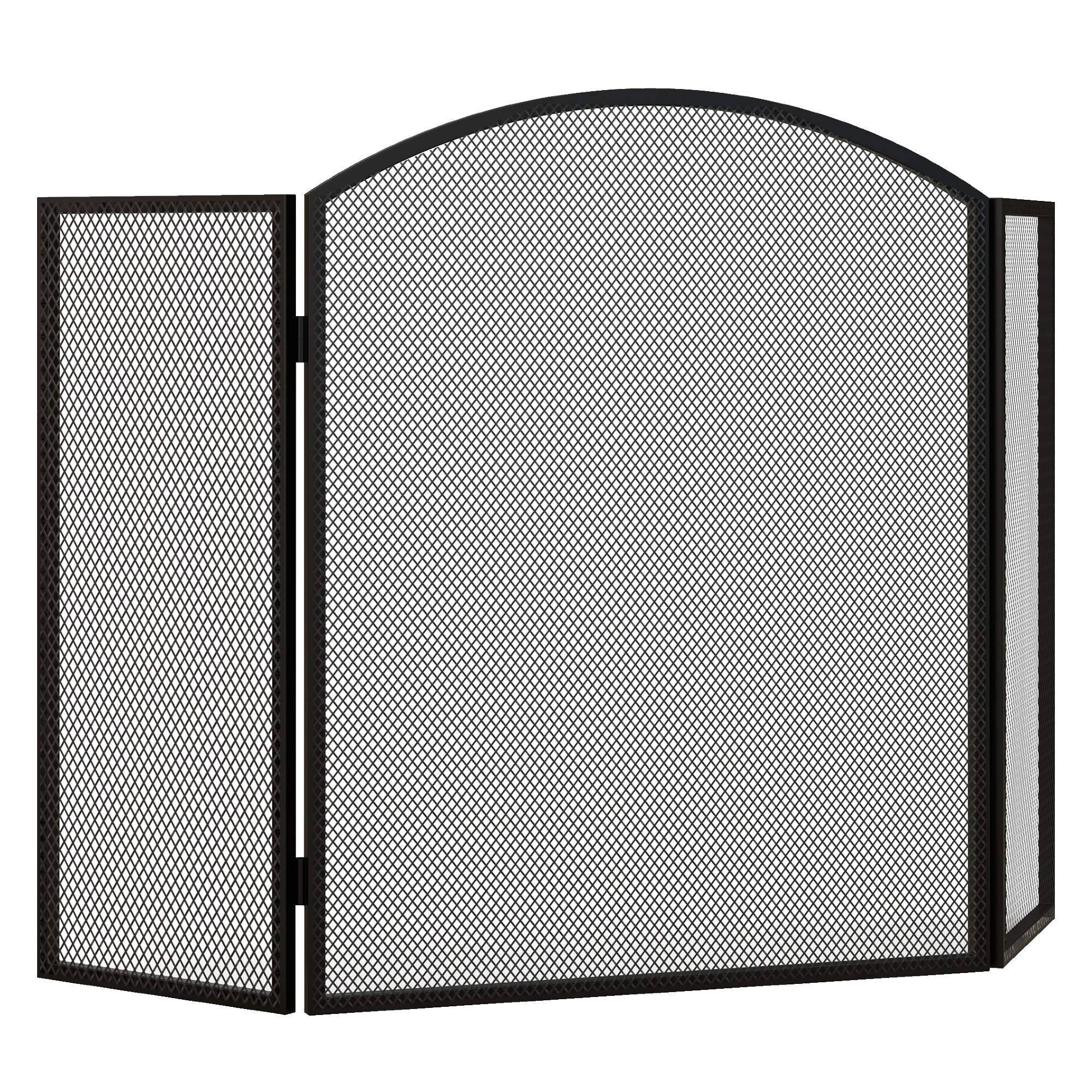 Pare-feu pliable à 3 panneaux avec cadre en acier 96 x 62 cm noir - Image 2