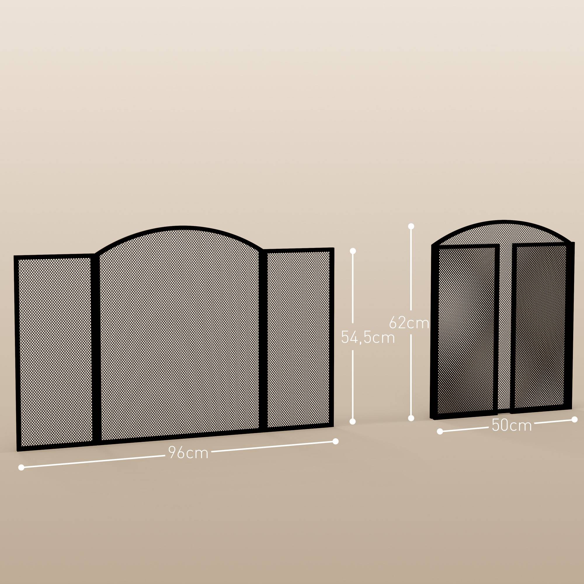 Pare-feu pliable à 3 panneaux avec cadre en acier 96 x 62 cm noir - Image 5