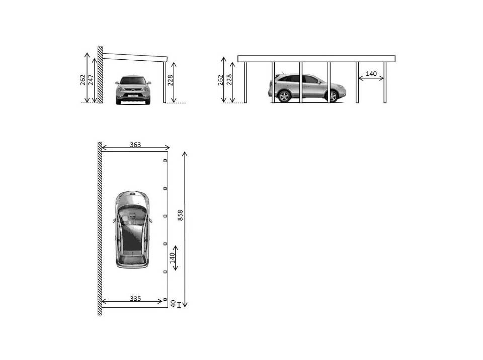 Carport Adosse Bois RIVERSIDE - 1 Voiture - 363 x 858 - Abri Voiture - Feutre Bitumeux sur les Voliges - Toit Plat - Imagen 3