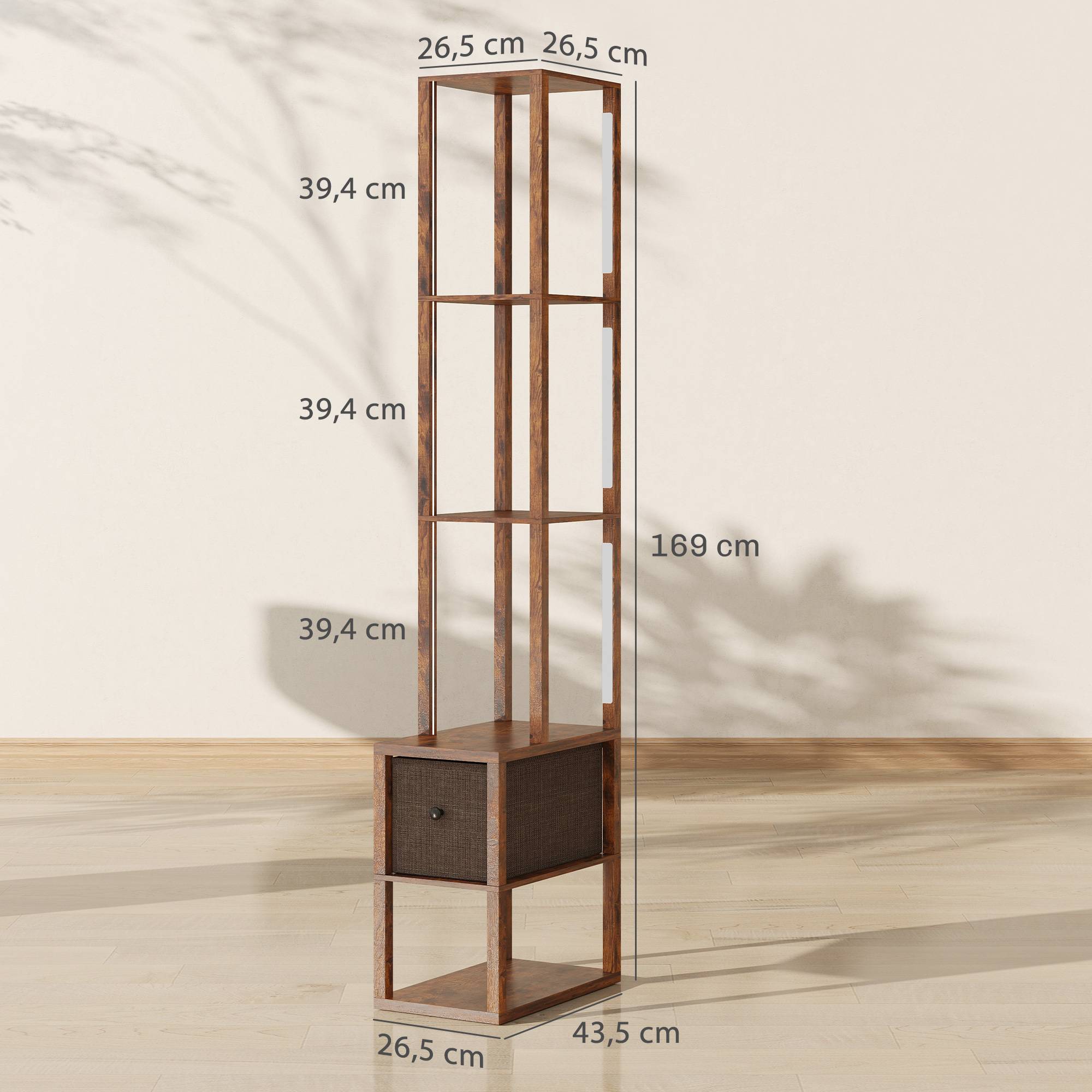Lampadaire LED avec étagères, luminosité réglable, interrupteur au pied pour chambre, marron rustique - Image 5