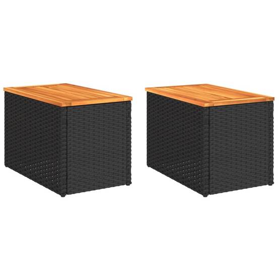 Tables d'appoint jardin 2pcs noir rotin bois massif 55 x 34 x 37 cm - PANGIVO - Image 2