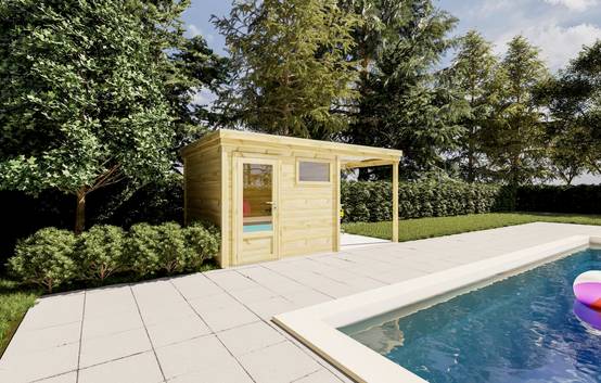 Sans Marque - ABRI DE JARDIN bois autoclave 27mm - 4,64x2,64m / 12m2 - Bac acier - Abri Français - Image 2