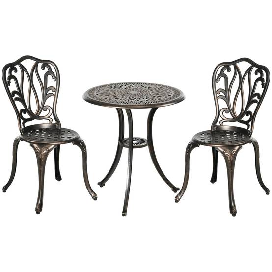 Ensemble salon de jardin 2 places 2 chaises + table ronde fonte d'aluminium imitation fer forgé vert - Image 1