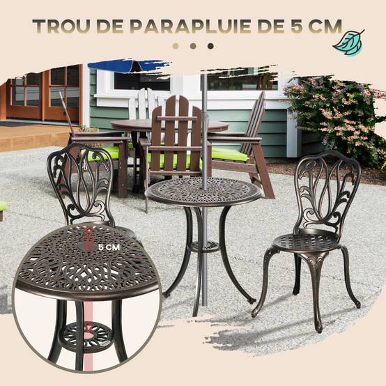 Ensemble salon de jardin 2 places 2 chaises + table ronde fonte d'aluminium imitation fer forgé vert - Image 7