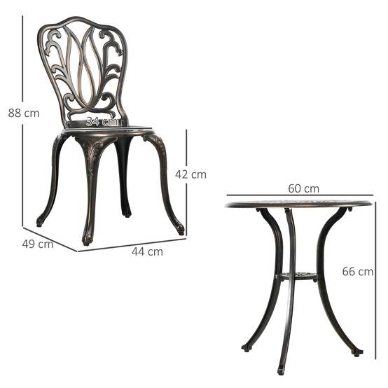 Ensemble salon de jardin 2 places 2 chaises + table ronde fonte d'aluminium imitation fer forgé vert - Image 5