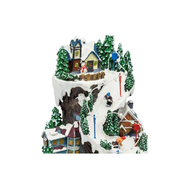 Lotti - Village de noël lumineux Enneigé avec Skieurs - Petit Train en Mouvement H38cm Musique et LED Lotti - Imagen 1