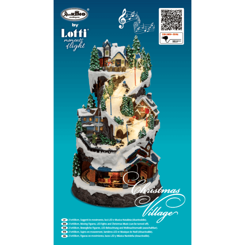 Lotti - Village de noël lumineux Enneigé avec Skieurs - Petit Train en Mouvement H38cm Musique et LED Lotti - Imagen 7